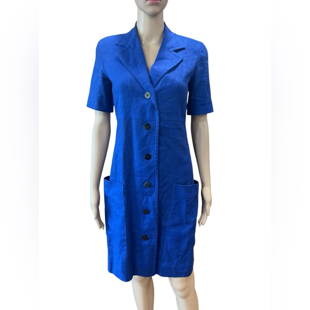 Professional Liz Claiborne true blue shift linen 80’s dress-SP